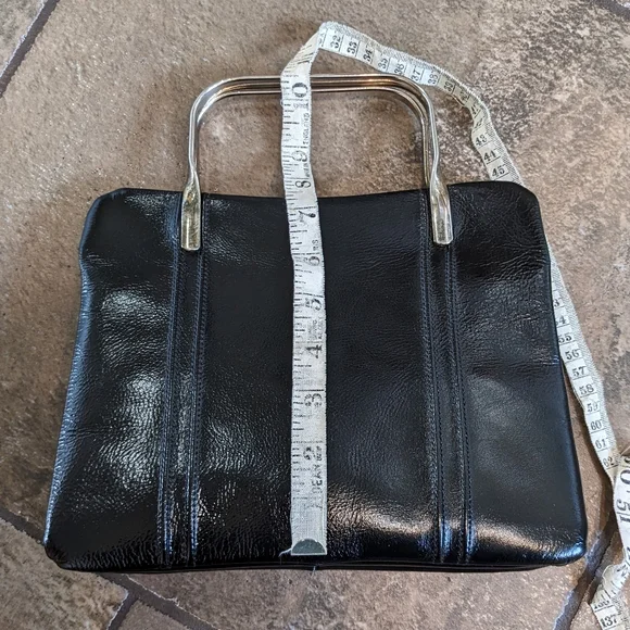 Jane Shilton Vintage Patent Leather Metal Top Handle Luxurious Evening Bag Black - Picture 11 of 14